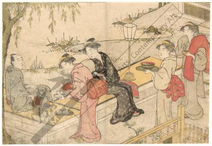 Katsukawa Shuncho: Cooling off by a pond (title not original) - Austrian Museum of Applied Arts