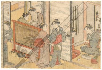 Katsukawa Shuncho: Use of the belt of a pregnant woman (title not original) - Austrian Museum of Applied Arts