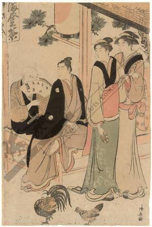 鳥居清長: Marriage aspirants befor a shrine (title not original) - Austrian Museum of Applied Arts