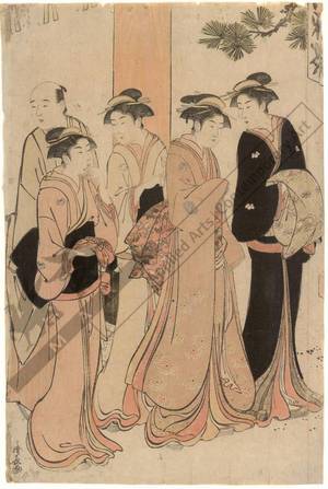Torii Kiyonaga: Marriage aspirants befor a shrine (title not original) - Austrian Museum of Applied Arts