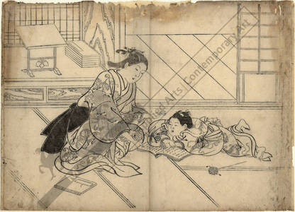 Nishikawa Sukenobu: Woman and child reading a book (title not original) - Austrian Museum of Applied Arts