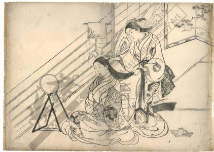 Nishikawa Sukenobu: Woman combing hair (title not original) - Austrian Museum of Applied Arts