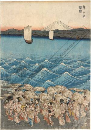 Utagawa Hiroshige: Large crowd visiting the shrine at Enoshima in the province of Sagami for the exhibition of the Benzaiten - Austrian Museum of Applied Arts