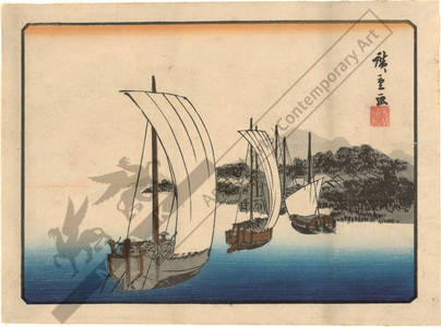 Japanese Print "Returning sails at Yabase" by Ando Hiroshige, 歌川広重 (Ando Hiroshige)