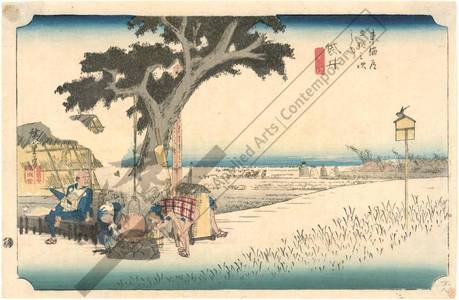 Utagawa Hiroshige: Fukuroi: Outdoor tea stall (Station 27, Print 28) - Austrian Museum of Applied Arts