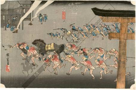 Utagawa Hiroshige: Miya: Religious festival at Atsuta Shrine (Station 41, Print 42) - Austrian Museum of Applied Arts