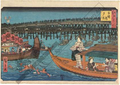 Utagawa Hiroshige: Enjoying the evening cool at Ryogoku-Bridge - Austrian Museum of Applied Arts