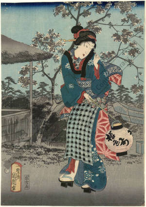 Utagawa Hiroshige II: Cherry blossoms on the Sumida embankment in the eastern capital - Austrian Museum of Applied Arts