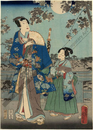 Utagawa Hiroshige II: Cherry blossoms on the Sumida embankment in the eastern capital - Austrian Museum of Applied Arts