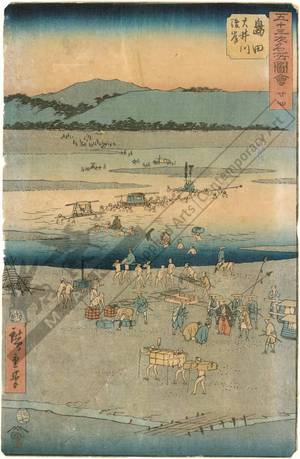 歌川広重: Print 24: Shimada, The Sungan bank at the Oi river (Station 23) - Austrian Museum of Applied Arts