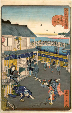 Utagawa Hirokage: Number 30: The Yonezawa district at Ryogoku - Austrian Museum of Applied Arts