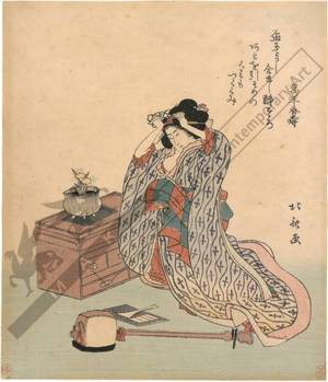 Katsushika Hokusai: Woman with shamisen (title not original) - Austrian Museum of Applied Arts