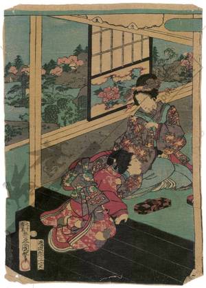 歌川国貞: Woman and girl inside a room (title not original) - Austrian Museum of Applied Arts