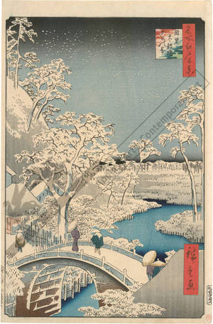 Utagawa Hiroshige: Drum bridge and hill of the setting sun in Meguro - Austrian Museum of Applied Arts