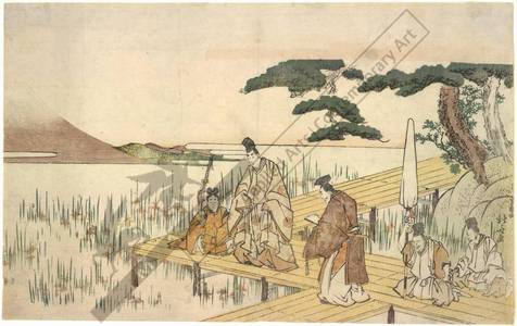 葛飾北斎: Ariwara no Narihira on the Yatsuhashi (title not original) - Austrian Museum of Applied Arts