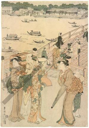 歌川豊国: Bustling crowds at the Ryogoku bridge (title not original) - Austrian Museum of Applied Arts