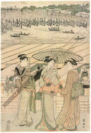 Utagawa Toyokuni I: Bustling crowds at the Ryogoku bridge (title not original) - Austrian Museum of Applied Arts