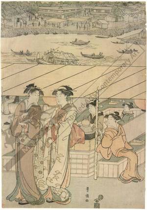 歌川豊国: Bustling crowds at the Ryogoku bridge (title not original) - Austrian Museum of Applied Arts