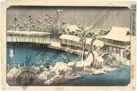 Utagawa Hiroshige: Compound of the Tenman Shrine at Kemeido in the snow - Austrian Museum of Applied Arts
