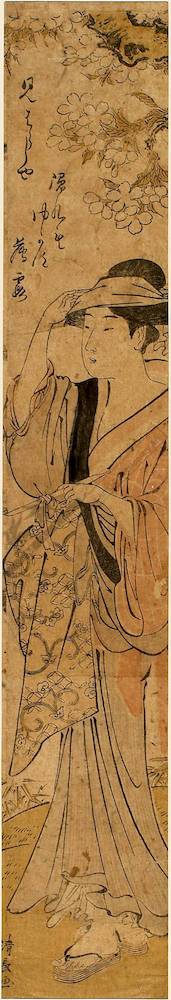 Torii Kiyonaga: Woman under a cherry tree (title not original) - Austrian Museum of Applied Arts