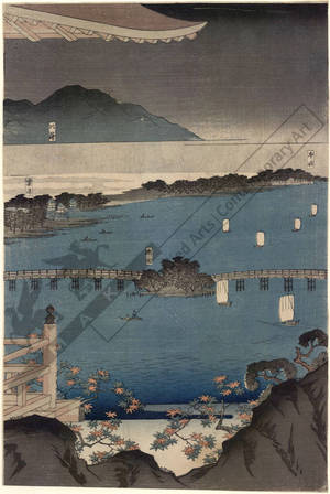 Ando Hiroshige, 歌川広重 (Ando Hiroshige)による浮世絵「Looking at Ishiyama with a general view of the Eight sights of the province of Omi」