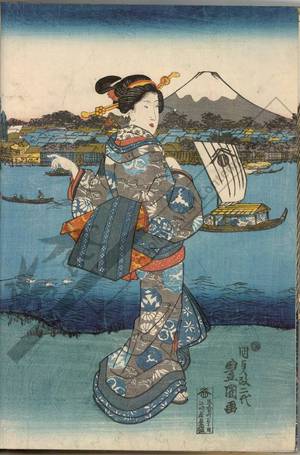 Utagawa Kunisada: Women at the banks of Sumida river (title not original) - Austrian Museum of Applied Arts