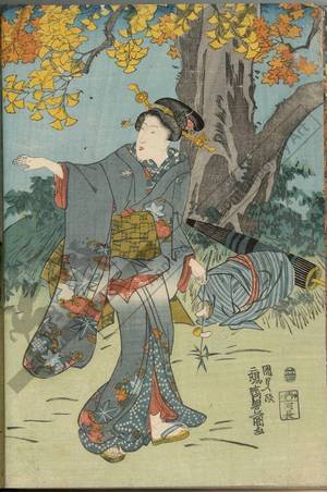 Utagawa Kunisada: Pleasure of mushroom gathering in the autumn - Austrian Museum of Applied Arts