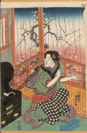 Japanese Print "Scene in the spring rain" by Utagawa Kunisada, 歌川国貞 (Utagawa Kunisada I)