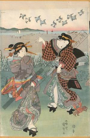 Utagawa Kunisada: Gathering shells at Suzaki - Austrian Museum of Applied Arts