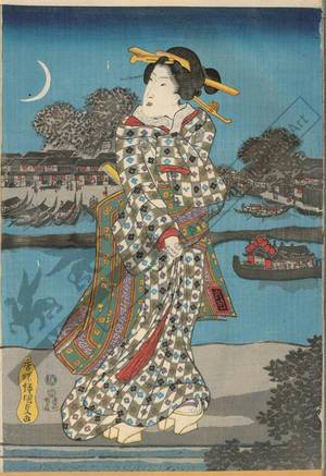 Utagawa Kunisada: View of the Sumida river at a summer evening - Austrian Museum of Applied Arts