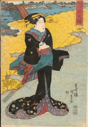 Utagawa Kunisada, 歌川国貞 (Utagawa Kunisada I)による浮世絵「Shino bridge」