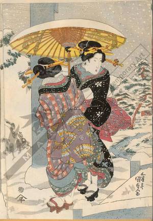 歌川国貞: First snow at Mimeguri Shrine - Austrian Museum of Applied Arts