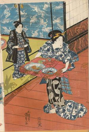 Utagawa Kunisada: Prosperity of the Momokawa restaurant - Austrian Museum of Applied Arts