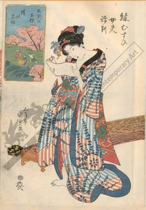 Utagawa Kunisada: Earthenware and element earth - Cherry blossoms and element wood - Austrian Museum of Applied Arts