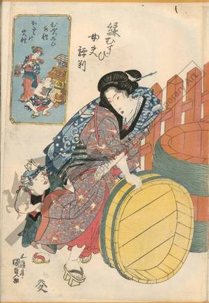 Utagawa Kunisada, 歌川国貞 (Utagawa Kunisada I)による浮世絵「Cold water and element water - Fireflies and element fire」