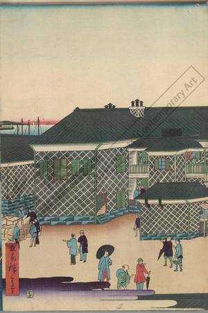 Utagawa Hiroshige II: Hotel at Tsukiji in the eastern capital - Austrian Museum of Applied Arts