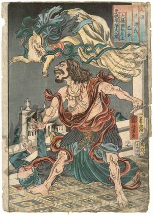 Utagawa Kuniyoshi: The maiden, The evil fox Kayo becomes apparent to the indian prince Hansoku - Austrian Museum of Applied Arts