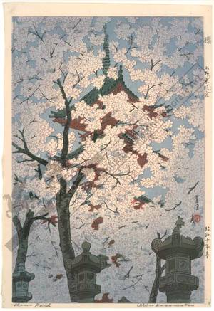 笠松紫浪: Cherry blossoms, The Thoshogu Shrine at Ueno - Austrian Museum of Applied Arts