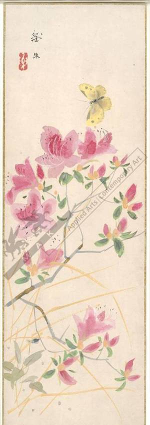 Unknown: Yellow butterfly and pink flowers (title not original) - Austrian Museum of Applied Arts