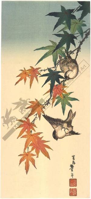Katsushika Taito II: Maple and sparrows (title not original) - Austrian Museum of Applied Arts
