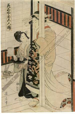 Kikugawa Eizan: Courtesan with kamuro (title not original) - Austrian Museum of Applied Arts