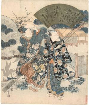 Utagawa Kunisada: Actors in a winter landscape (title not original) - Austrian Museum of Applied Arts