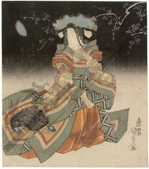 歌川国貞: Woman beneath a crescent moon (title not original) - Austrian Museum of Applied Arts