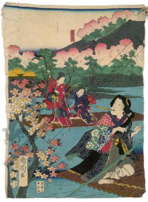 Toyohara Kunichika: Women crossing a river (title not original) - Austrian Museum of Applied Arts