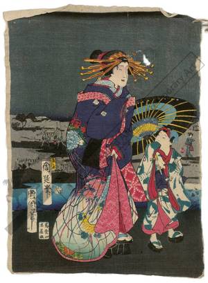 Toyohara Kunichika: High ranking courtesan and attendant (title not original) - Austrian Museum of Applied Arts