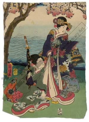 Utagawa Kuniaki: Women beneath a cherry tree (title not original) - Austrian Museum of Applied Arts