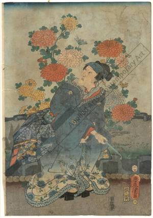 Utagawa Kunisada: Modern parody on the six poets and six flowers, Number 2 - Austrian Museum of Applied Arts