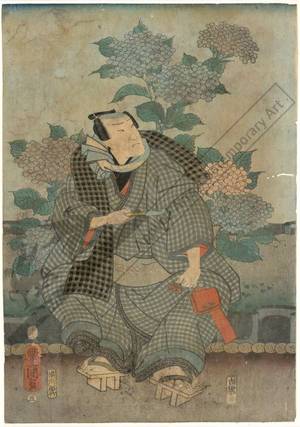 Utagawa Kunisada: Modern parody on the six poets and six flowers, Number 5 - Austrian Museum of Applied Arts