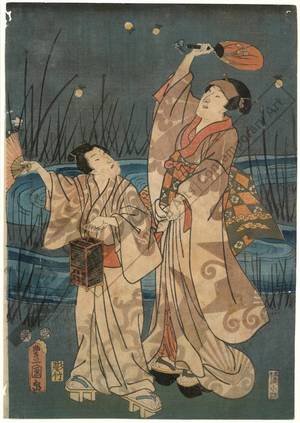 Utagawa Kunisada: Catching fireflies resembling a collection of shining pearls - Austrian Museum of Applied Arts