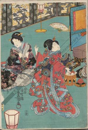 Utagawa Kunisada: Concert in the palace (title not original) - Austrian Museum of Applied Arts